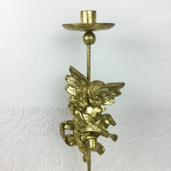 Vintage cherub gold tone metal taper candlestick holder Philippines - Picture 5 of 9